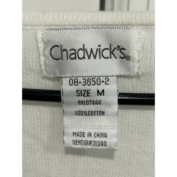 Chadwicks Button Front Pleated Cuffs Cardigan Sweater Off White Sz Medium Cozy - Picture 6 of 10
